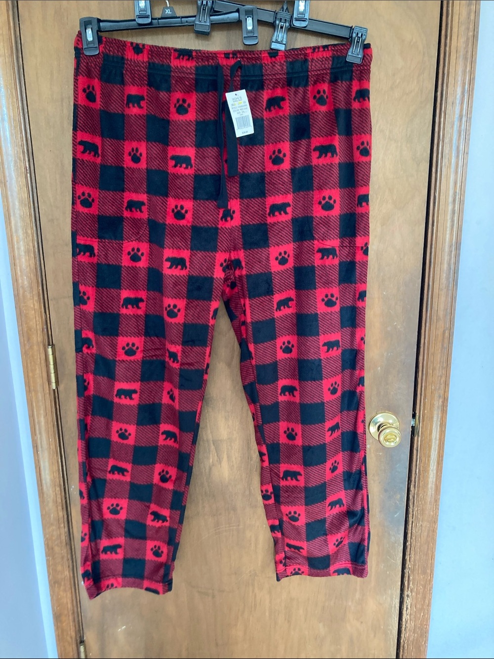 Cuddl Duds plaid print bear & paw print PJ pant w pockets sleepwear loungewear